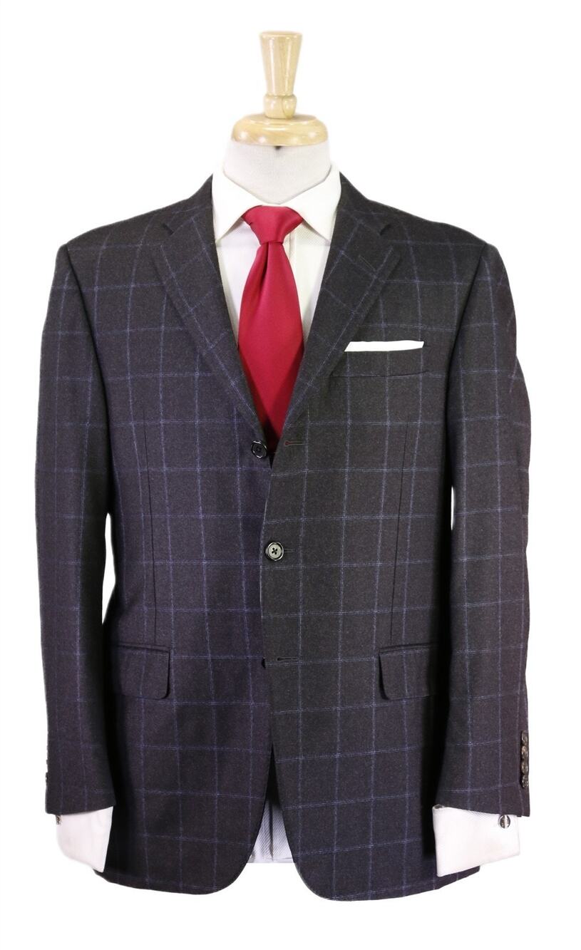 Hickey Freeman Gray Blue Windowpane 3-Btn Wool Cashmere Fleece Suit 38S 39S